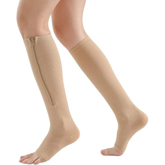 3 Pairs Zipper Compression Socks Women Open Toe Beige XXL - Picture 2 of 7